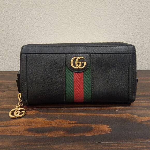 Gucci Handbags - Gucci Wallet Leather Ophidia Zip Around Sherry Line Long Black
